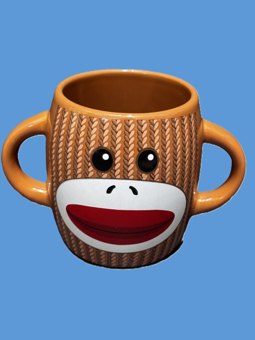 Galerie Sock Monkey Two Handle 16 oz. Ceramic Mug, Brown, Circa 2019